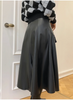 Leather Skirt High Waist Long Pleated Umbrella Hem