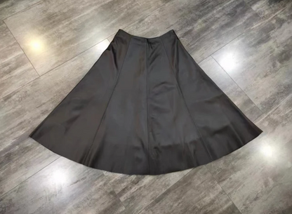 Leather Skirt High Waist Long Pleated Umbrella Hem