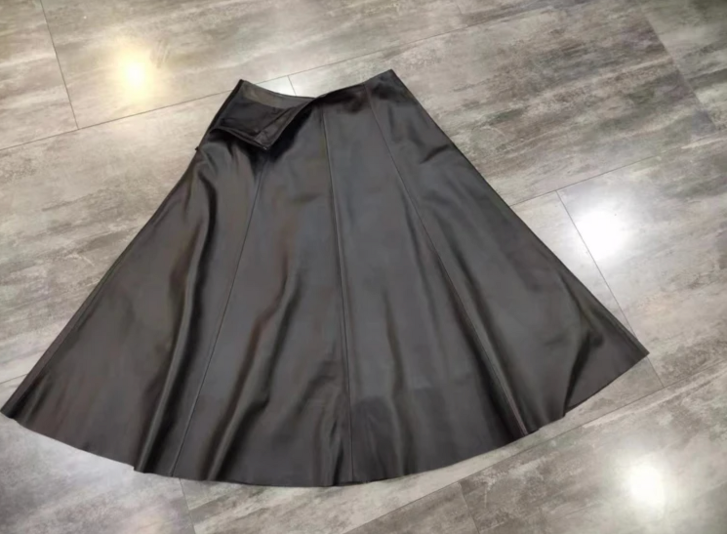 Leather Skirt High Waist Long Pleated Umbrella Hem