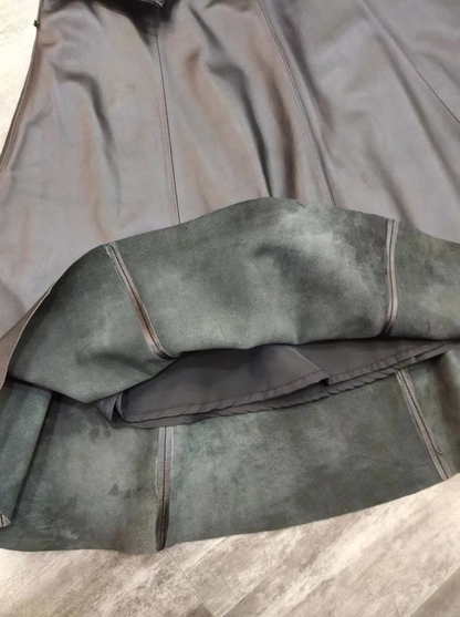 Leather Skirt High Waist Long Pleated Umbrella Hem