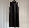 Real Leather Sleeveless Sundress Women Midi Dress with Pockets