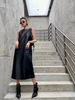 Real Leather Sleeveless Sundress Women Midi Dress with Pockets
