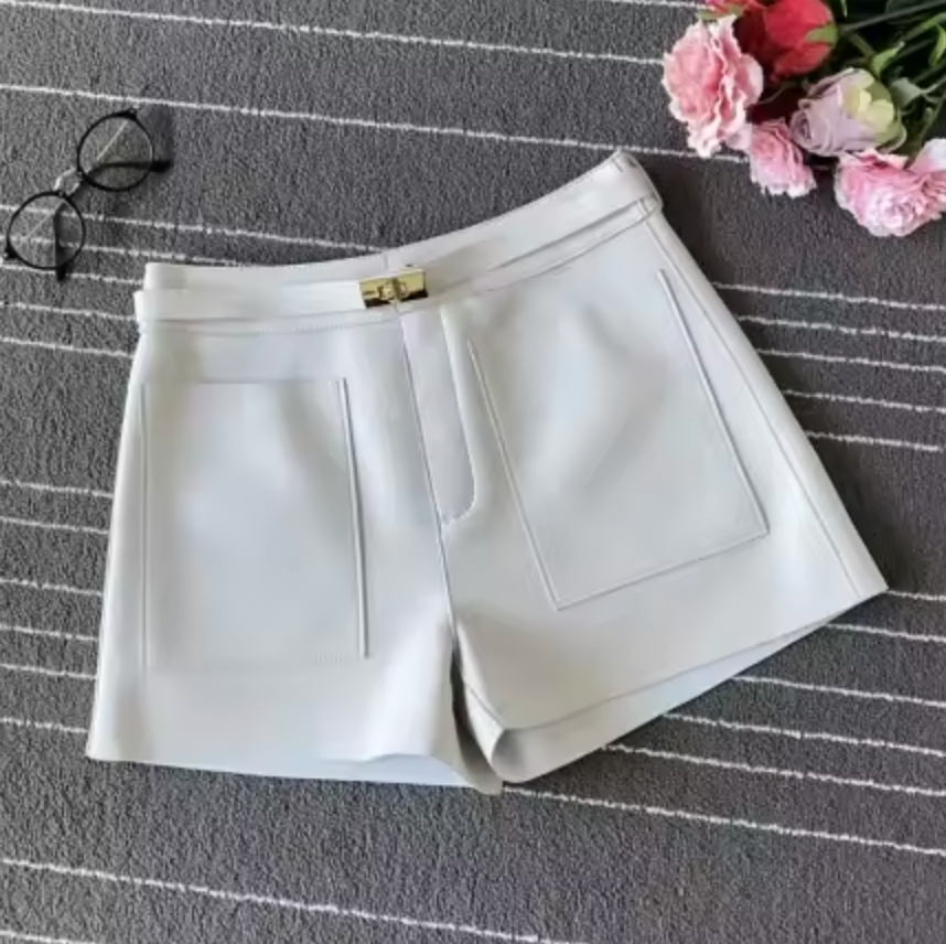 Women Real High Waisted Leather Shorts