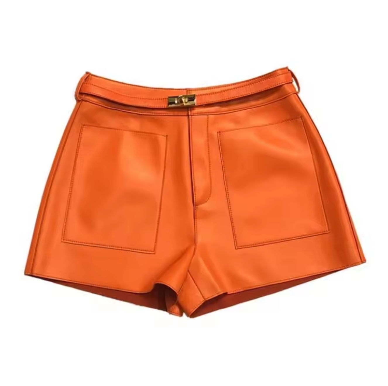 Women Real High Waisted Leather Shorts