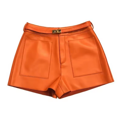 Women Real High Waisted Leather Shorts