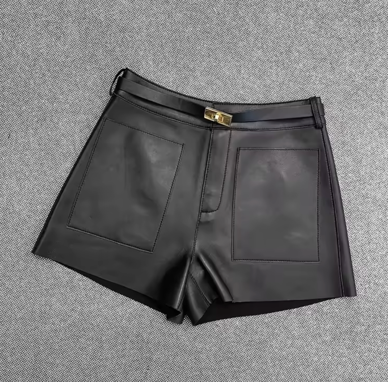 Women Real High Waisted Leather Shorts