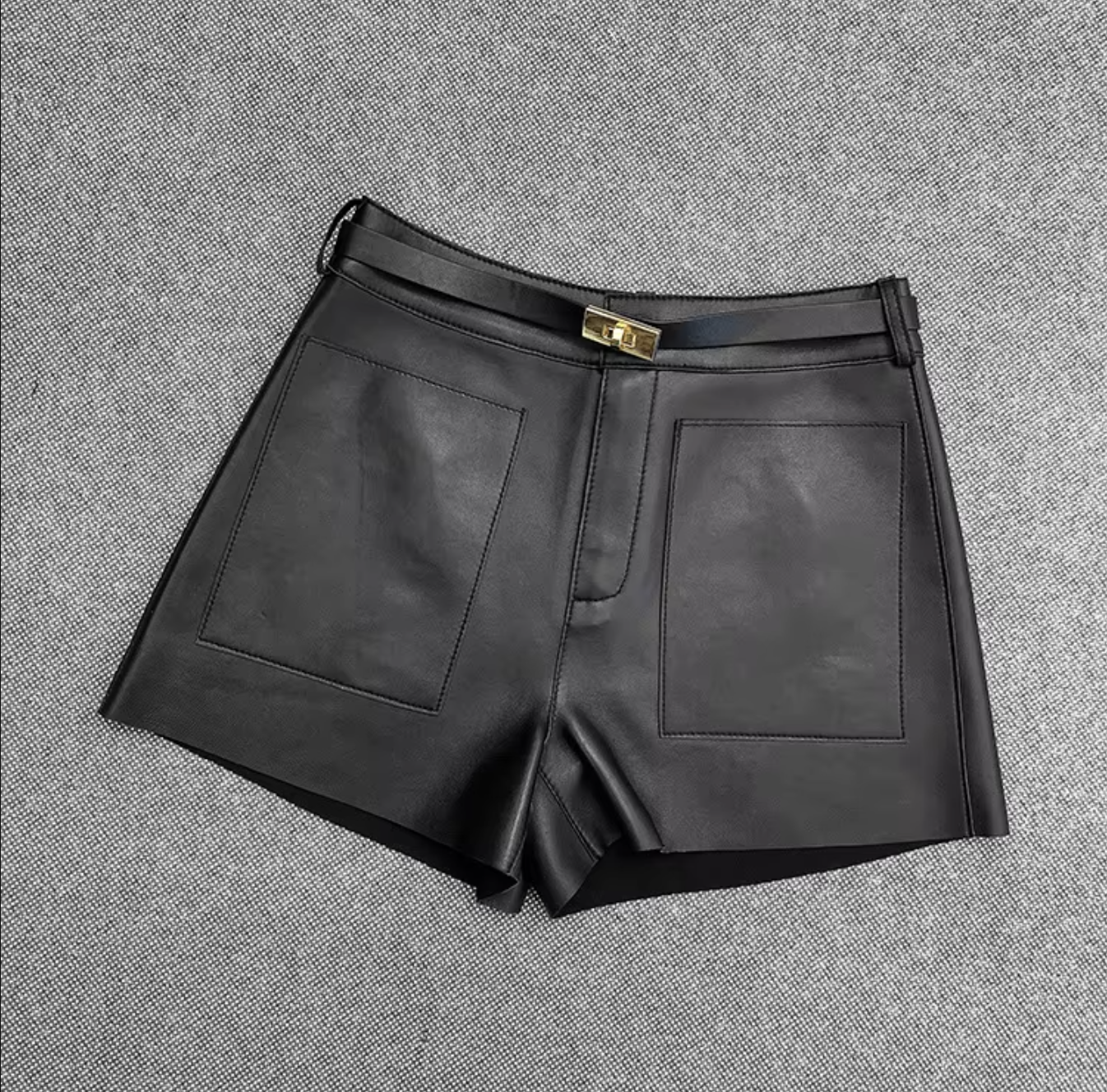 Women Real High Waisted Leather Shorts