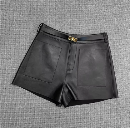 Women Real High Waisted Leather Shorts