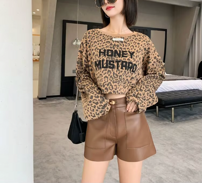 Women Real High Waisted Leather Shorts