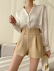 Women Leather Shorts High Waist Casual Zipper