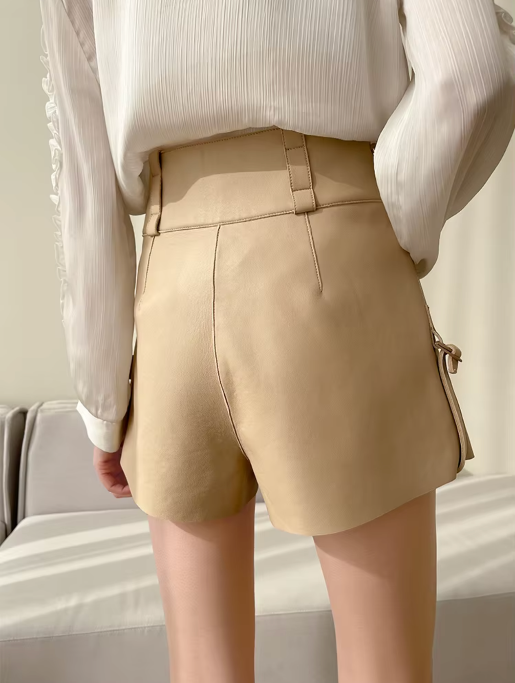 Women Leather Shorts High Waist Casual Zipper