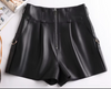 Women Leather Shorts High Waist Casual Zipper