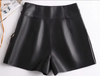 Women Leather Shorts High Waist Casual Zipper