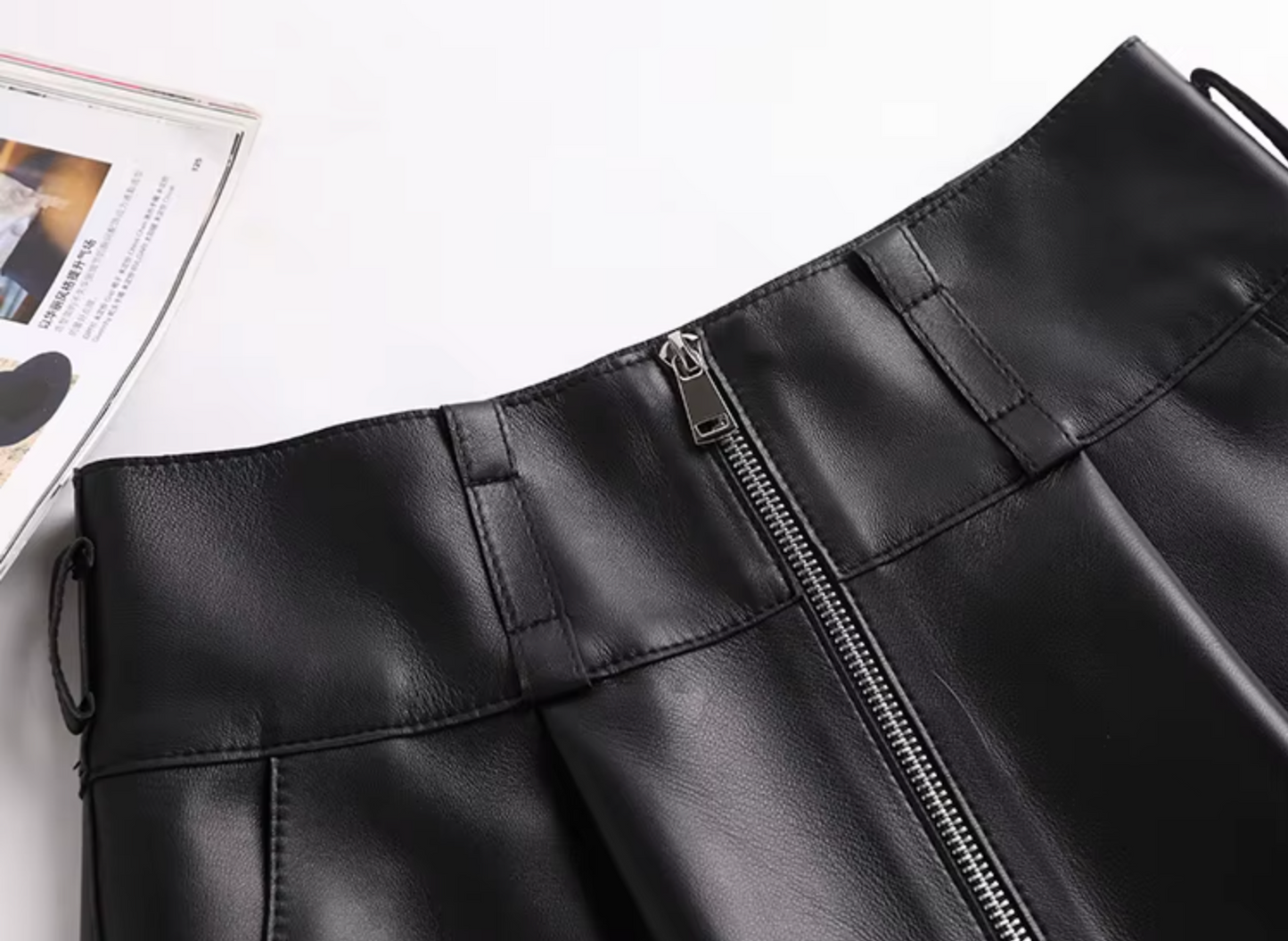 Women Leather Shorts High Waist Casual Zipper