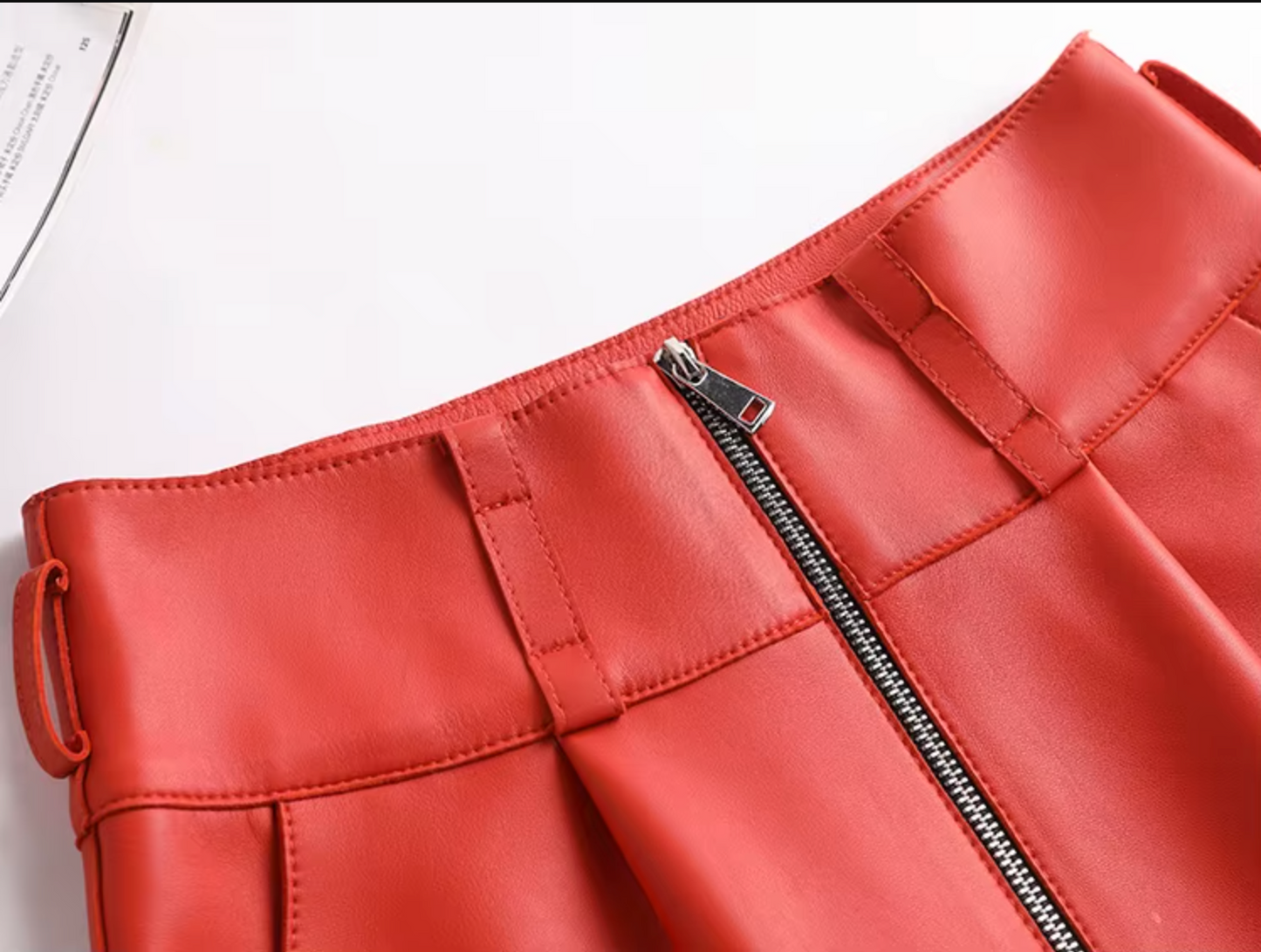 Women Leather Shorts High Waist Casual Zipper