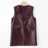 Wine Red Genuine Leather Dress Vest for Women Oversized Sleeveless