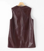 Wine Red Genuine Leather Dress Vest for Women Oversized Sleeveless