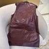Wine Red Genuine Leather Dress Vest for Women Oversized Sleeveless