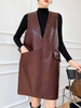 Wine Red Genuine Leather Dress Vest for Women Oversized Sleeveless