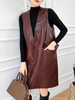 Wine Red Genuine Leather Dress Vest for Women Oversized Sleeveless