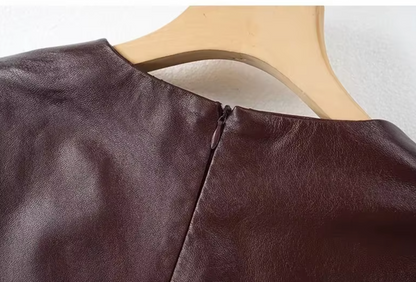 Wine Red Genuine Leather Dress Vest for Women Oversized Sleeveless