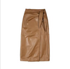 Women’s Real Leather Wrap Skirt Long with Bunny Ear Tie
