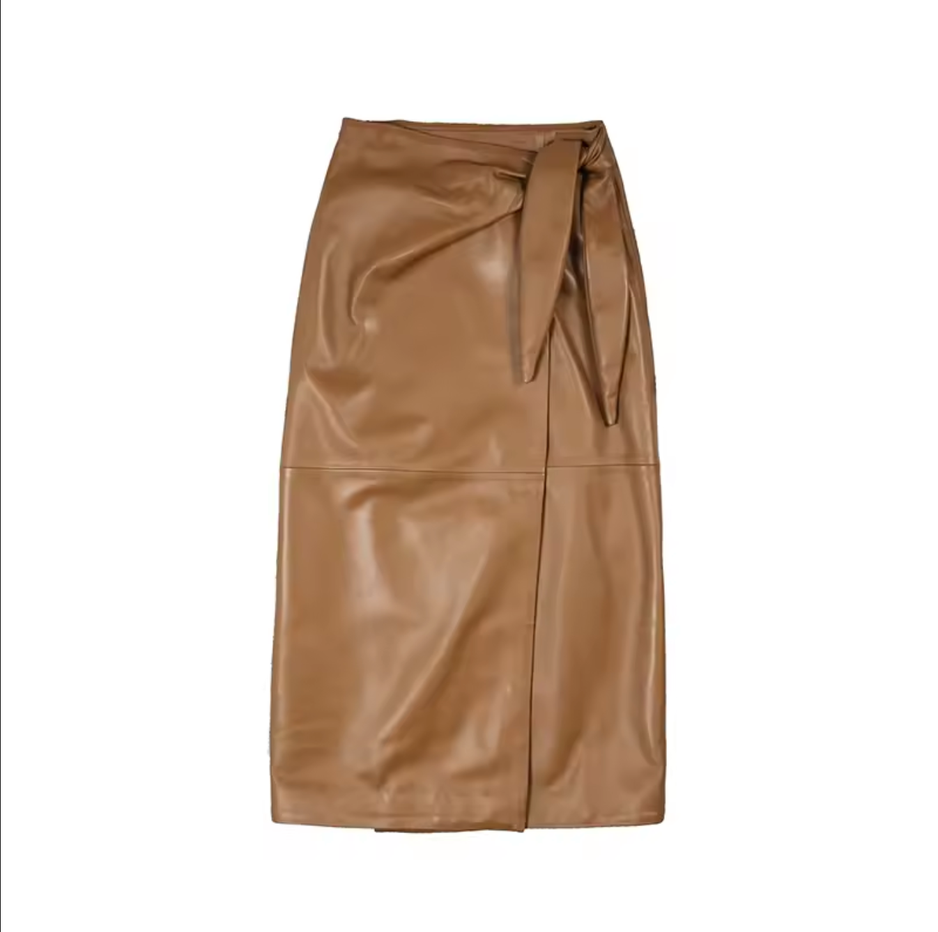 Women’s Real Leather Wrap Skirt Long with Bunny Ear Tie