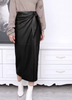 Women’s Real Leather Wrap Skirt Long with Bunny Ear Tie