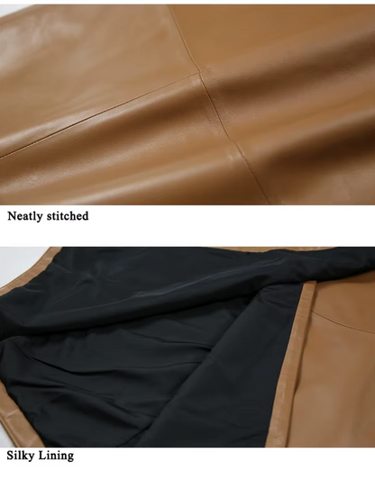 Women’s Real Leather Wrap Skirt Long with Bunny Ear Tie