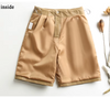 Women Leather Bermuda Shorts with Belt Khaki Midi Above Knee