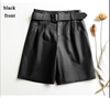 Women Leather Bermuda Shorts with Belt Khaki Midi Above Knee