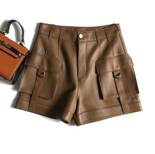 Safari Wide Women Leather Shorts High Waisted Women High Waisted