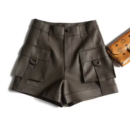 Safari Wide Women Leather Shorts High Waisted Women High Waisted