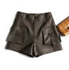 Safari Wide Women Leather Shorts High Waisted Women High Waisted