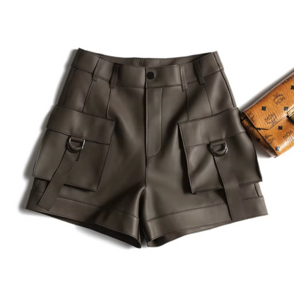Safari Wide Women Leather Shorts High Waisted Women High Waisted