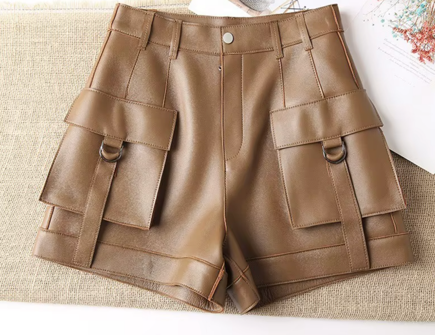 Safari Wide Women Leather Shorts High Waisted Women High Waisted