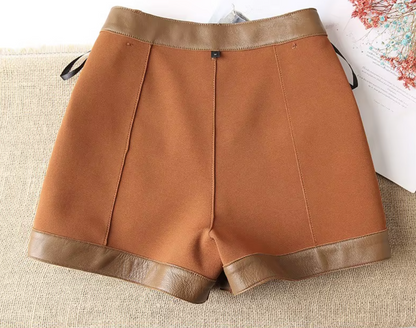 Safari Wide Women Leather Shorts High Waisted Women High Waisted