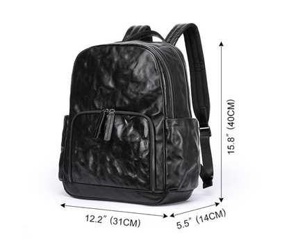 Genuine Black Leather Men’s Backpack with Trolley Sleeve