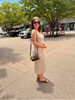 Sleeveless V Neck Button Top with Matching Midi Skirt