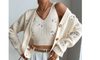 Women’s Knitted Cardigan and Crop Top Set with Embroidery