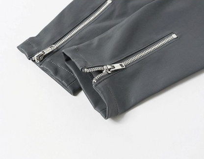 Women Skinny Leather Pants with Zippers