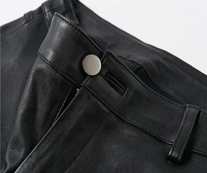 Women Skinny Leather Pants with Zippers