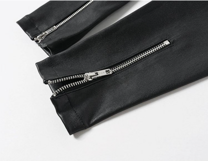 Women Skinny Leather Pants with Zippers