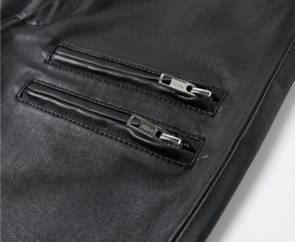 Women Skinny Leather Pants with Zippers