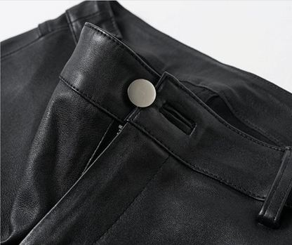 Women Skinny Leather Pants with Zippers