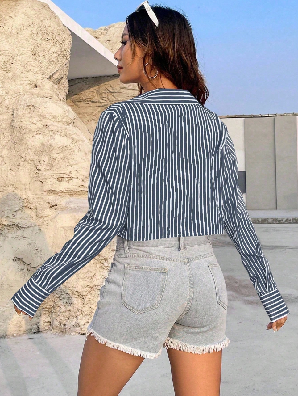 Solid Button Front Crop Shirt