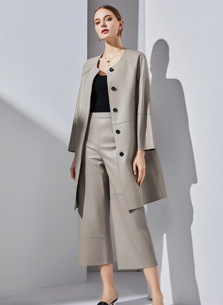 High Rise Leather Elephant Style Pants Straight Leg Midi Culotte