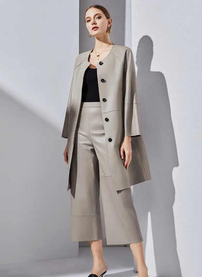 High Rise Leather Elephant Style Pants Straight Leg Midi Culotte