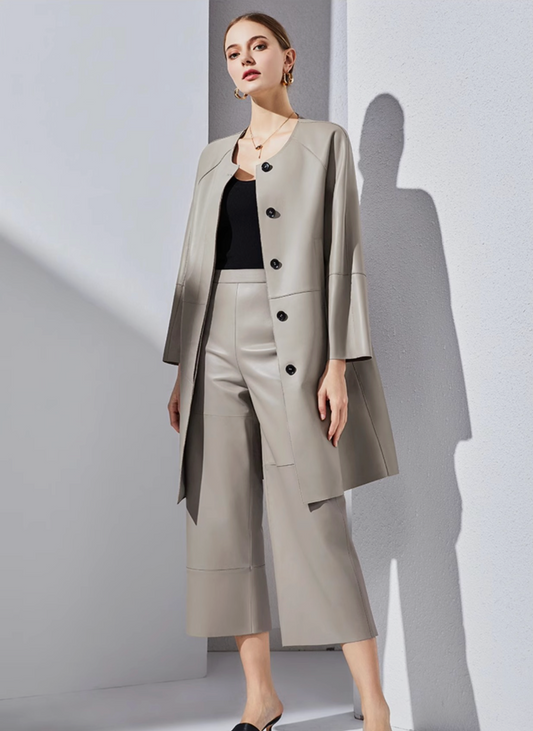 High Rise Leather Elephant Style Pants Straight Leg Midi Culotte