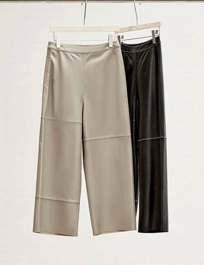 High Rise Leather Elephant Style Pants Straight Leg Midi Culotte
